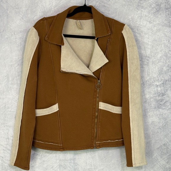 XCVI Hanford Moto Jacket Womens sz M Brown Asymmetrical chic western boho - Picture 9 of 9